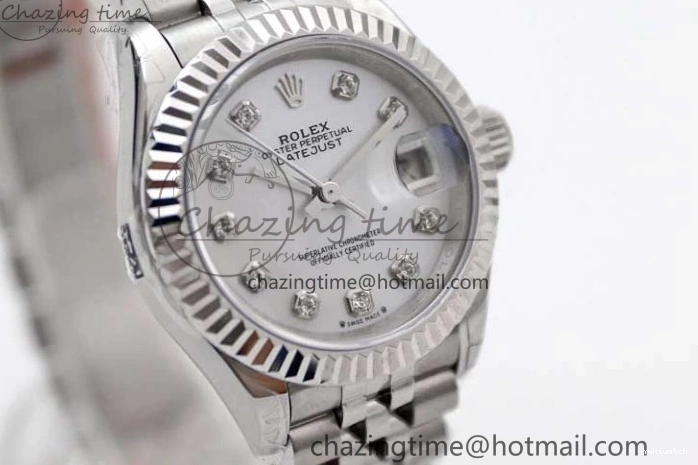 Dial SS 1:1 Diamonds 28 Silver Markers DateJust Bracelet 904L Edition Lady Best on NH05 Steel TWF President 0206